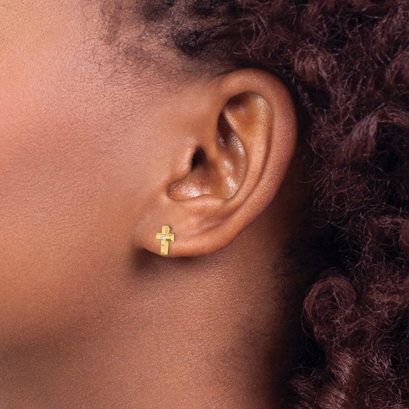 14k Yellow Gold Madi K Children's Kids Girls Jewelry CZ Cross Post Earrings